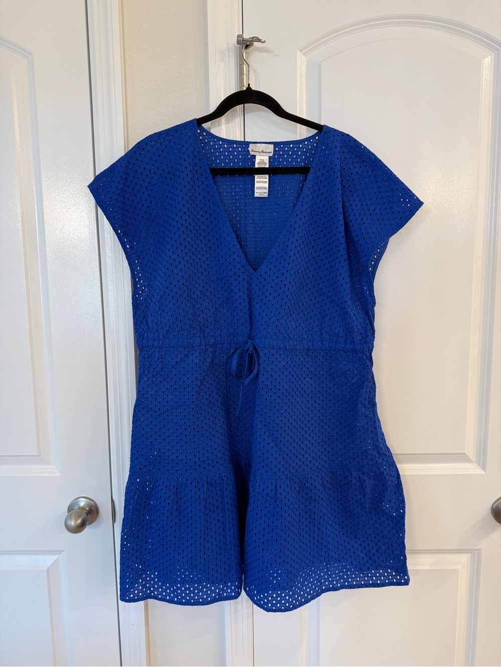 Tommy Bahama Eyelet Cove V-Neck Swim Cover-Up Dress in blue - Picture 2 of 3